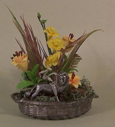 Floral Basket with Pewter Lion