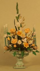 Yellow Roses in Jade Bowl with Set In Candles