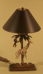 African Giraffe and Monkey Under a Palm Tree